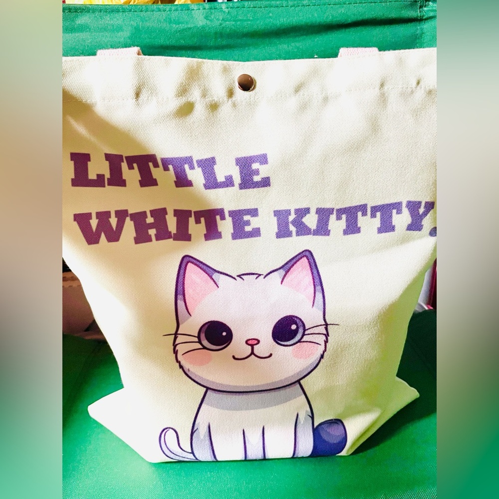 NEW Little White Kitty Canvas Tote Bag